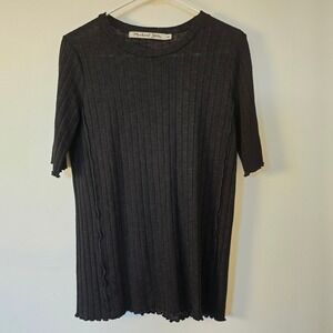 Michael Stars Shirt Short Sleeve Ribbed Womens Semi Sheer Sweater